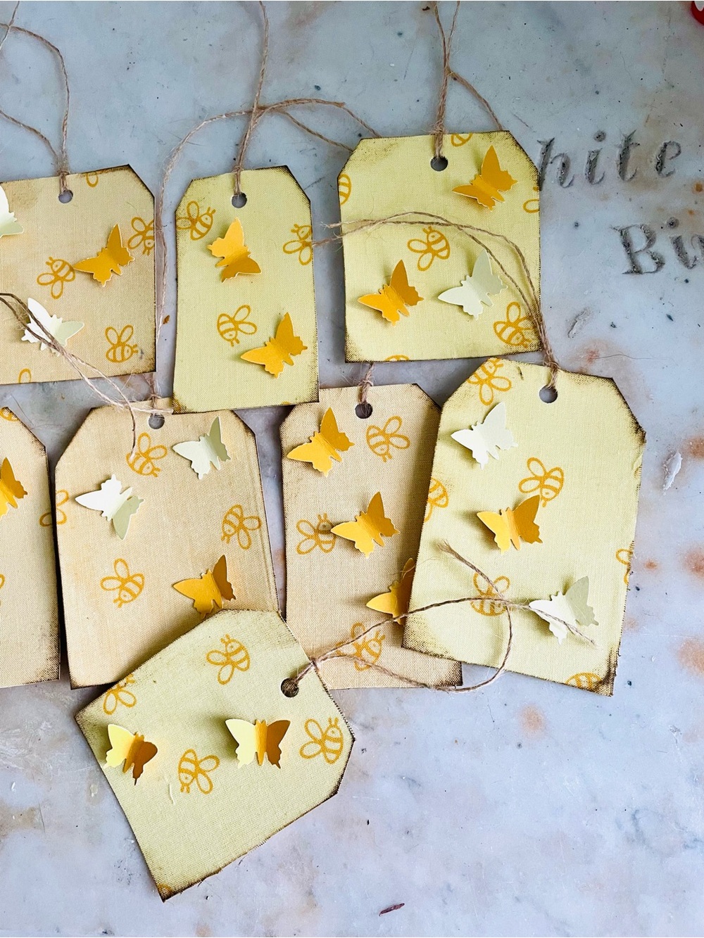 9 Bee & Butterfly fabric Thank Yau tags
